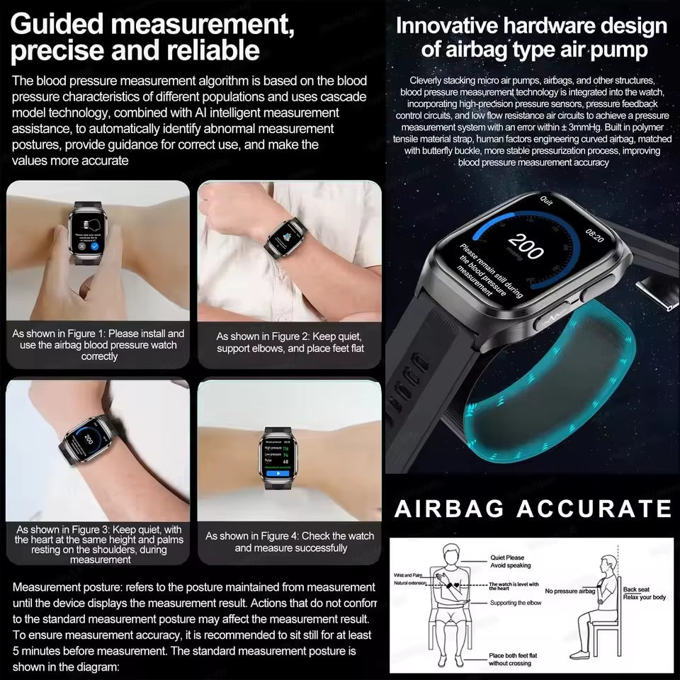 NEW Air Pump Airbag Blood Pressure Accurate Diagnosis Smart Watch